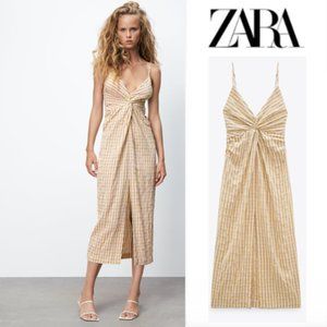 BLOGGER'S FAVE! Zara Summer Strappy Midi Dress Beige Purple Sz XL NWT